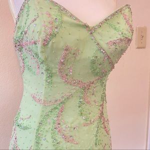 2000S GREEN PINK BEADED PROM GOWN